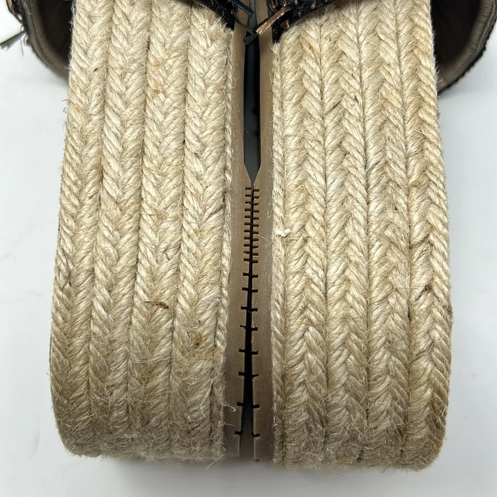 Paloma Barcelo Brown Raffia Espadrille Slip On Slide Platform Sandals EU Size 39